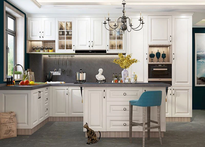 white L-shape PVC kitchen cabinet