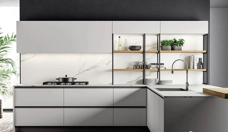 light grey kitchen cabinet