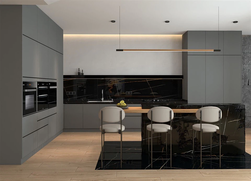 Gabinetes de cocina gris de lujo