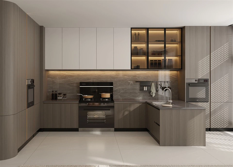 Gabinetes de cocina de nogal modernos