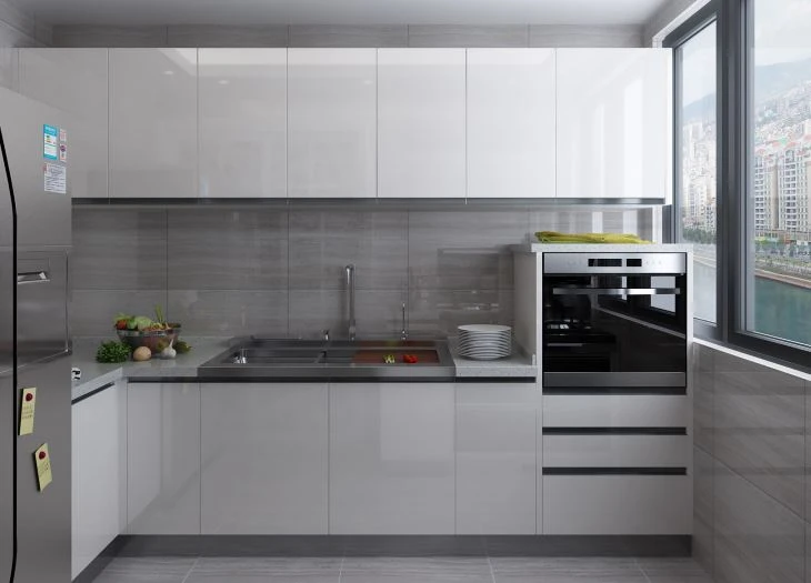 Gabinetes de cocina blancos sin manemigo