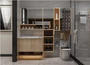 Gabinete de baño de grano de madera