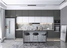 Gabinete de cocina gris sin marco